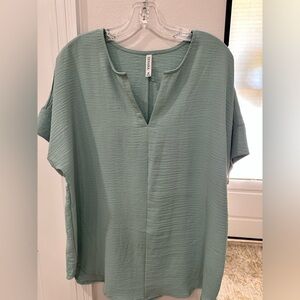 Zenana sage green medium blouse polyester v-neck